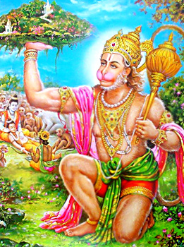 Shri Hanuman porta l'erba sanjivani con tutta la montagna